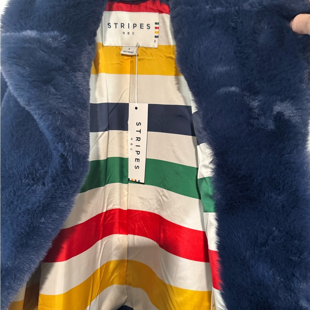 NEW Hudson’s Bay HBC Stripe Girls Size 8 Faux Fur Coat/ Jacket